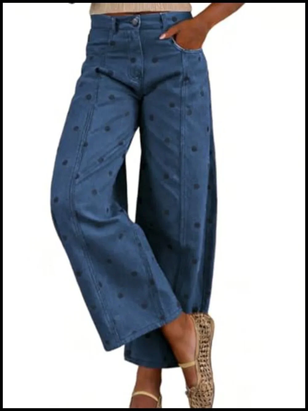 Polka Dot Pattern Barrel Jeans Wide Leg Boyfriend Mid Rise Denim Pants
